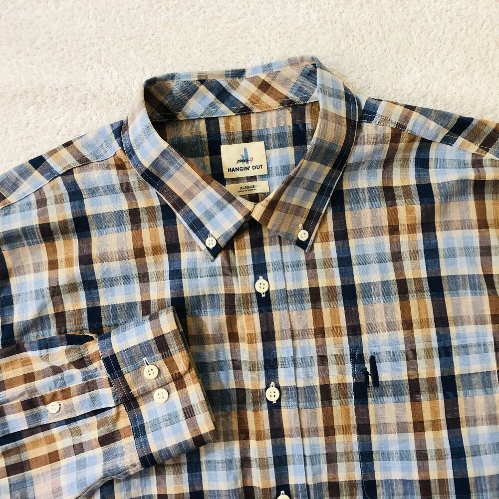 Johnnie-O Men's Size XL Plaid Button Front Long Sleeve Shirt